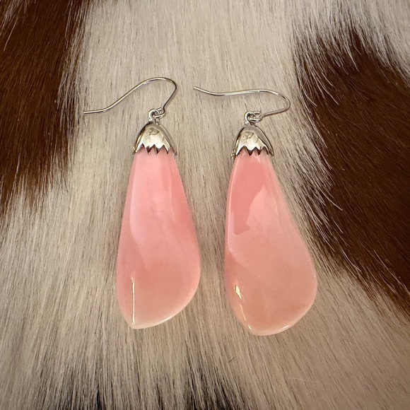 Hand Crafted Jewelry - ❤️ Queen Pink Conch Minimalist Bohemian Sterling Silver Dangle Earrings 11.3G